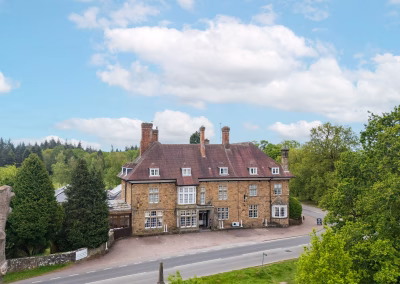 Aerial image of Speech House Hotel int he Forest of Dean from Sculpture side